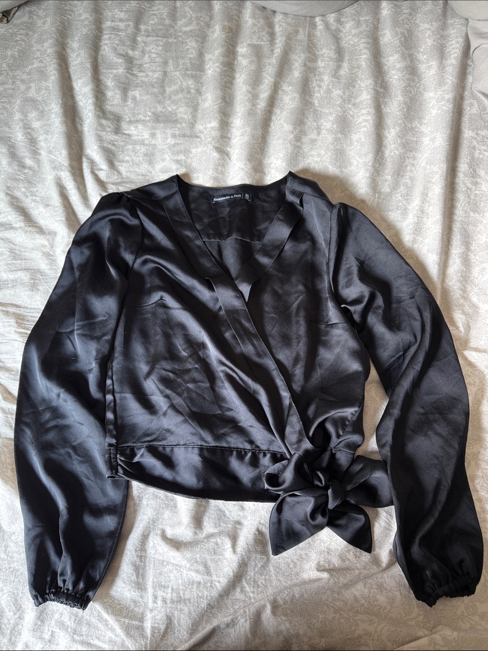 Abercrombie & Fitch Black Satin Wrap Tie Top